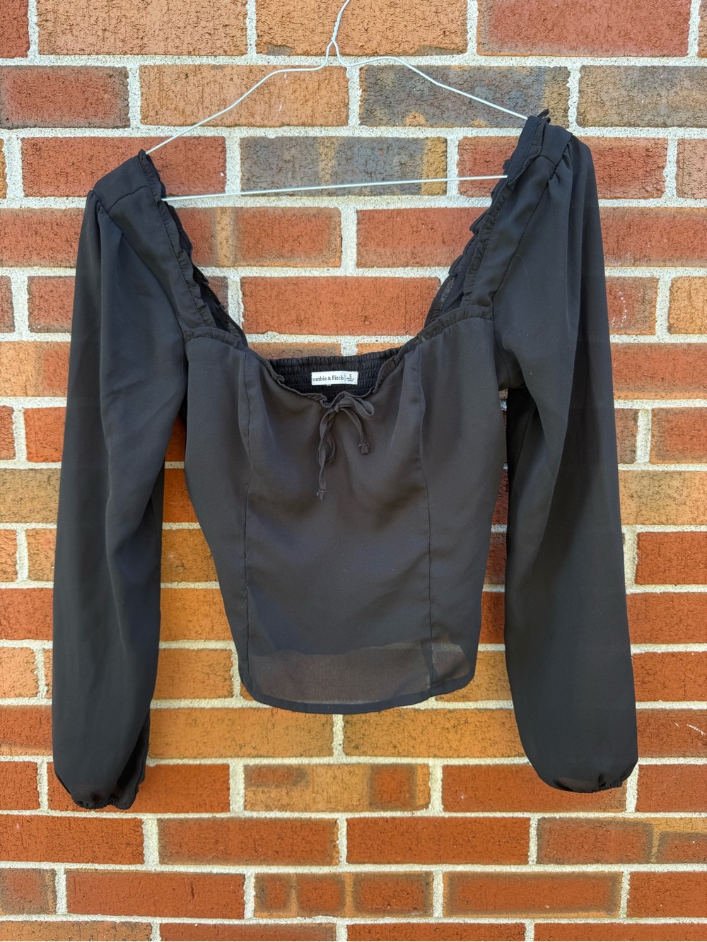 Abercrombie & Fitch Black Sweetheart Smocked Back Crop Blouse Small